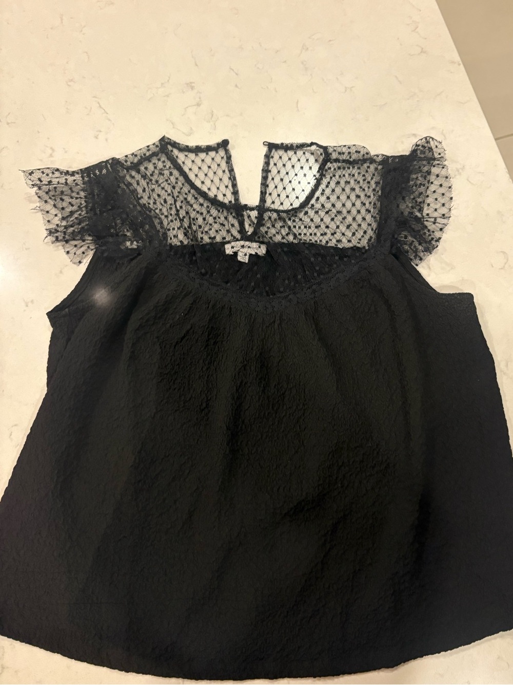 All Saints Black Sheer Polka-Dot Lace Top